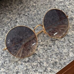 Ray-Ban Round Gold Frame Sunglasses with Grey/Purple? Lenses